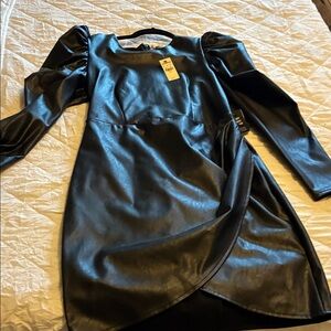 Express Black Faux Leather Midi Dress